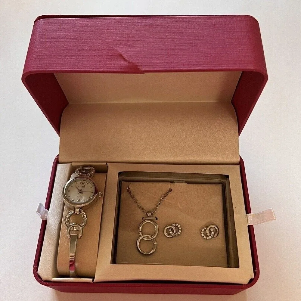 STUDIO TIME Women's Watch Necklace Earrings Set The box is damaged
